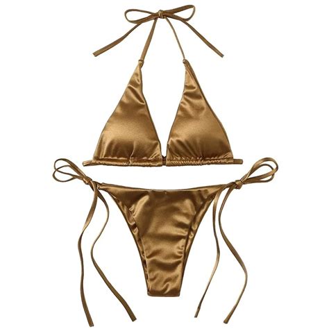 Seksi Kad N Metalik Halter St Iki Par Al Mayo Kravat Yan Gen Bikini Yaz