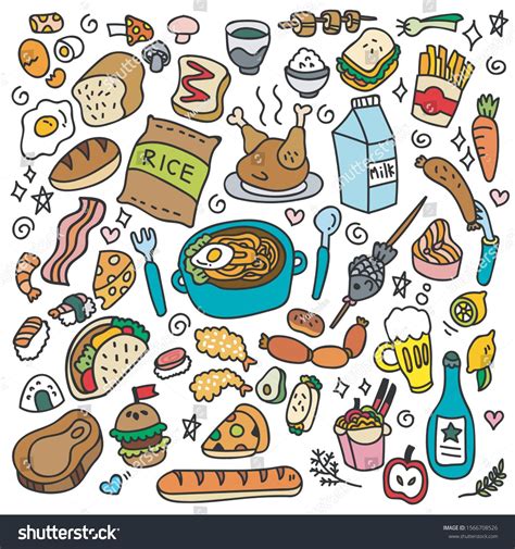 Set Cute Food Drink Doodle Style Stock Vector (Royalty Free) 1566708526 ...