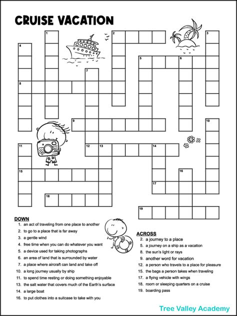 Vacation Crossword Puzzles Tree Valley Academy