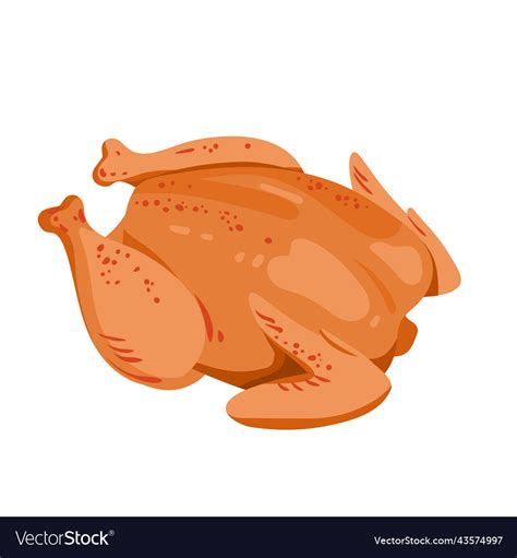 Cartoon Isolated Whole Roasted Or Baked Chicken Vector Image