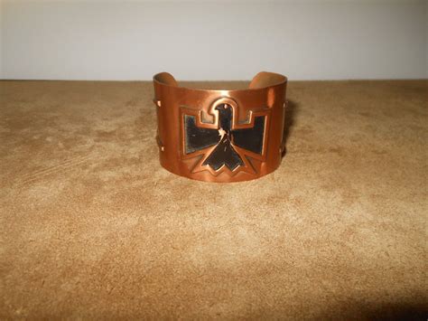 Vintage Native American Navajo Thunder Bird Stamped Copper Open Cuff