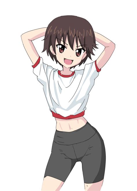 Safebooru 1girl Arms Behind Head Arms Up Bike Shorts Black Shorts