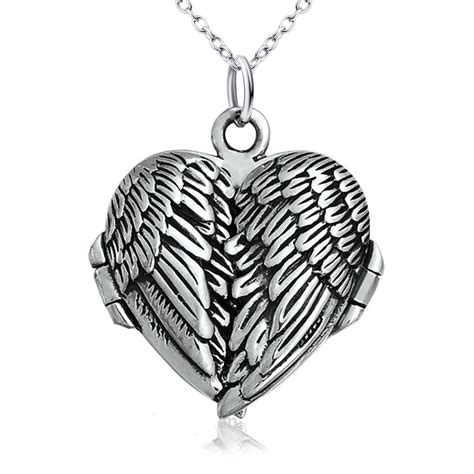 Silver Necklace 925 Sterling Silver Angel Wings Heart Pendant Women