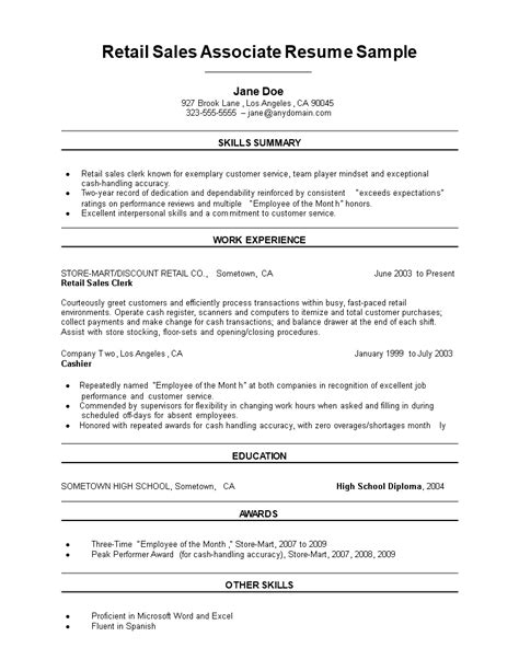 Retail Sales Associate Resume Sample Templates At