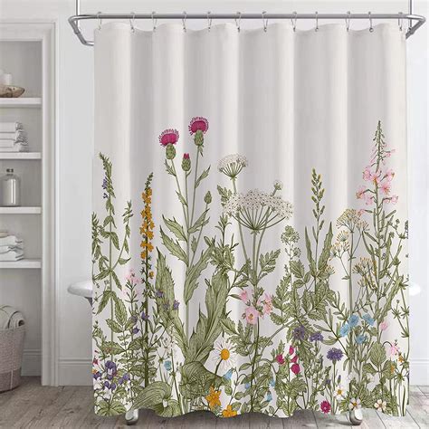 Spring Wildflower Shower Curtain Green Plant Floral Bathroom Shower