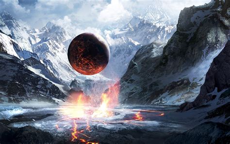 mountain, Snow, Artwork, Fantasy Art, Sphere, Lava Wallpapers HD / Desktop and Mobile Backgrounds