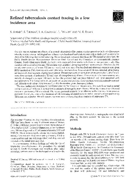 Pdf Refined Tuberculosis Contact Tracing In A Low Incidence Area