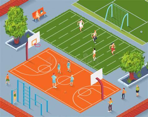 School Sports Ground and Football Stadium Stock Illustration ...