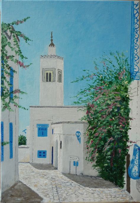 ARC EN CIEL Sidi Bou Saïd Minaret Huile sur toile 35 x 24 cm