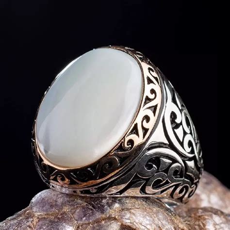 MOTHER OF PEARL STONE 925 STERLING SILVER MEN RING QUFE SILVER