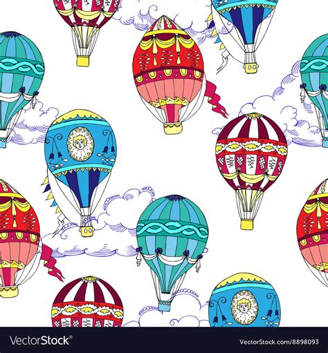Seamless Pattern With Clouds And Hot Air Balloons Vector Image