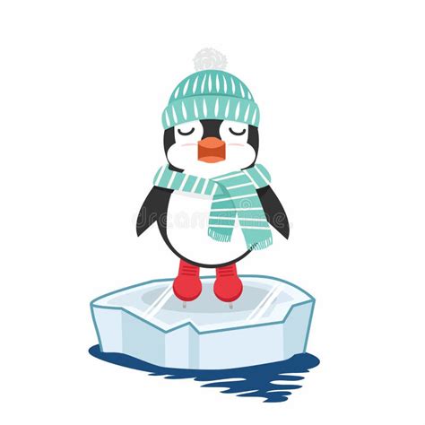 Penguin Ice Skating On Ice Floe In Winter Stock Vector Illustration