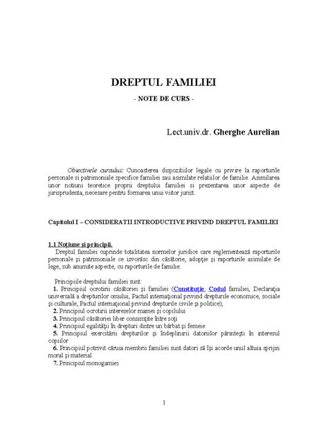 Note De Curs Dreptul Familiei Si Drept Civil Dreptul Familiei Note De