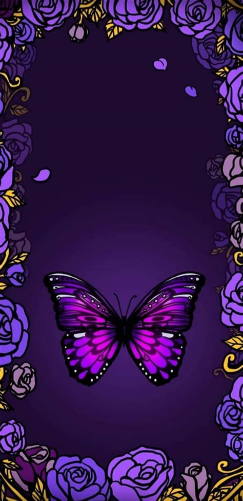 Download Purple Butterfly With Roses On A Purple Background Wallpaper ...