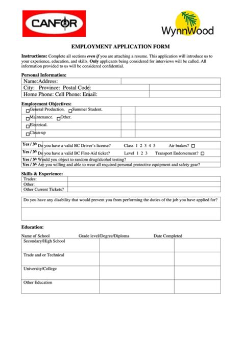 Fillable Employment Application Form Printable Forms Free Online