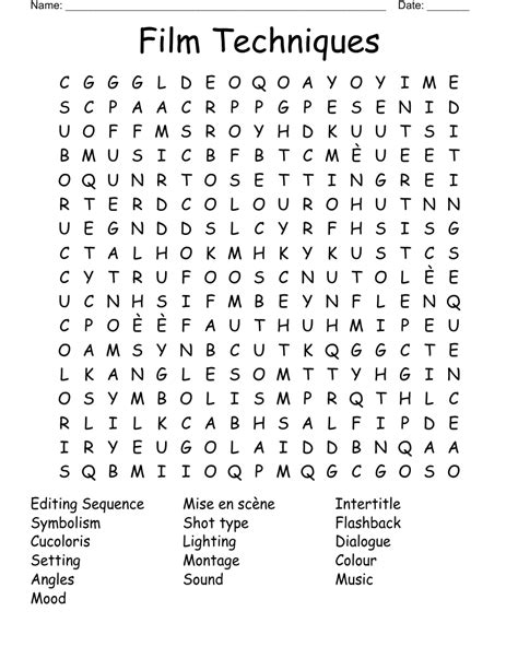 Film Techniques Word Search Wordmint