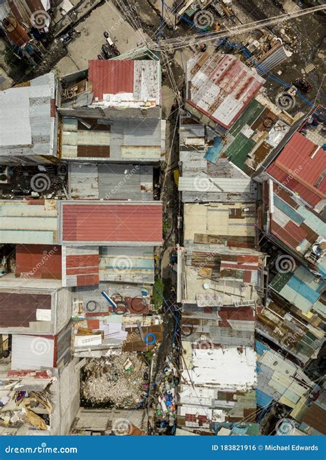 Top View Of A Squalid Squatter Area With Narrow Passageways And