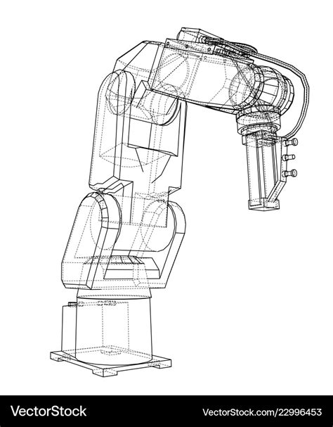 3d Outline Robotic Arm Rendering Of Royalty Free Vector