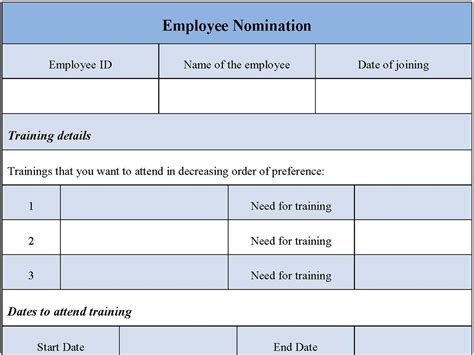 Employee Nomination Form Editable Pdf Forms