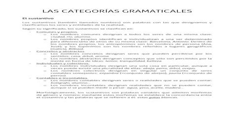 Las CategorÍas Gramaticales · Las CategorÍas Gramaticales El Sustantivo