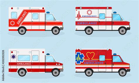 Set Of Four Emergency Ambulance Cars With Red Colors Ambulance Car