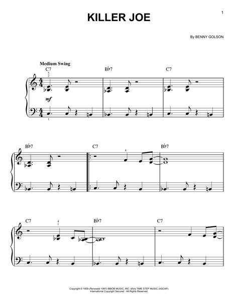 Killer Joe By Benny Golson Sheet Music For Very Easy Piano At Sheet Music Direct