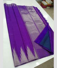 Purple And Teal Color Kanchi Pattu Sarees With Temple Border Design