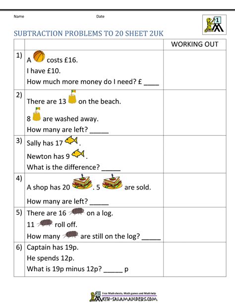 1st Grade Subtraction Word Problems
