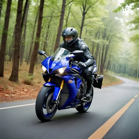 A Young Man Riding A Yamaha R1 In A Tucked Position