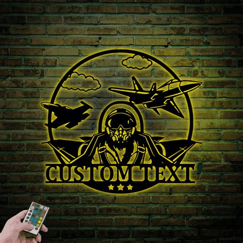 Custom Fighter Jet Pilot Metal Sign Led Lights Personalized Aircraft Air Force Name Sign Home