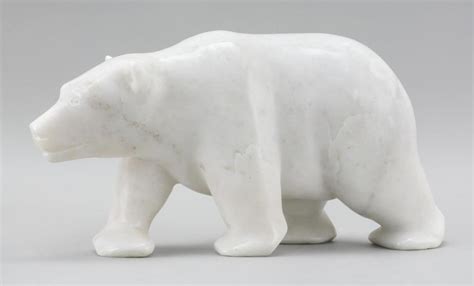 INUIT WHITE MARBLE CARVING OF A POLAR BEAR BY POOTOOGOOK JAW