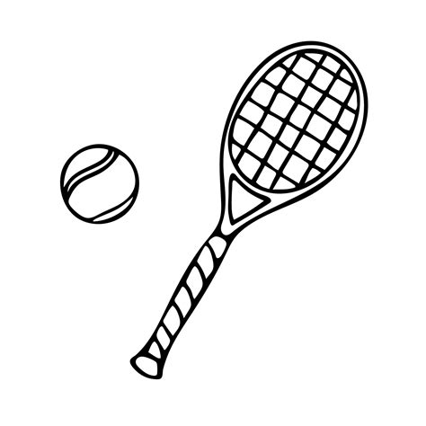 Hand Drawn Doodle Tennis Ball And Racket Vector Tennis Equipment