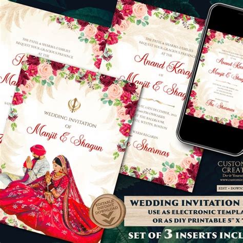 EDITABLE Anand Karaj Sikh Wedding Invitation Template Punjabi Etsy