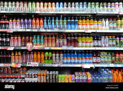 Fizzy Carbonated Soft Drinks For Sale In A Shop Sugary Fizzy Drinks