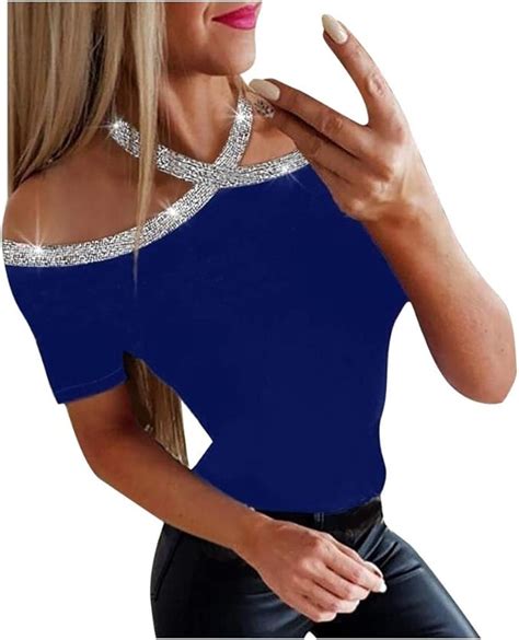 Supertong Damen Sexy Schulterfreies Oberteile Elegant Club Träger Tops