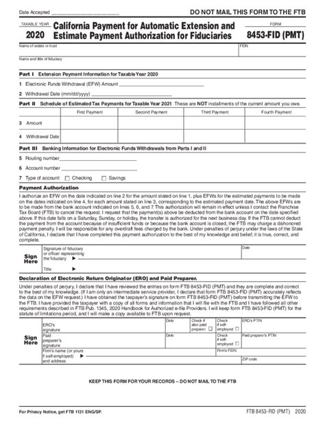 Fillable Online Form Fid Pmt California Payment For