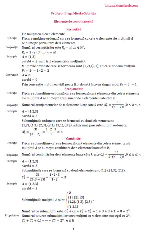 Elemente De Combinatorica Permutari Aranjamente Combinari Tug Of Web