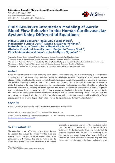 Pdf Fluid Structure Interaction Modeling Of Aortic Blood Flow