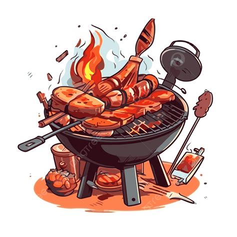 Bbq Food Vector Sticker Clipart Barbecue Bbq On Fire Illustration