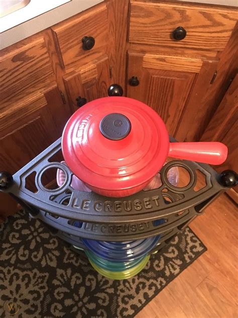 Le Creuset Tier Black Cast Iron Cookware Stand Kitchen Pot Rack Shelf