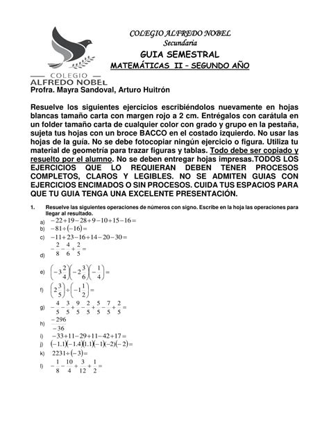 Segundo Grado Secundaria Nobel GuÍa SemestralmatemÁticas Ii