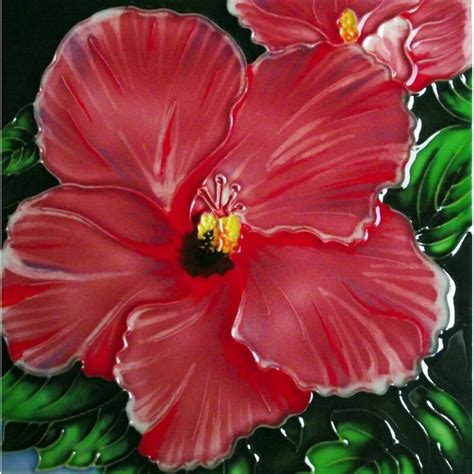 Continental Art Center 8 X 8 Ceramic Single Hibiscus Decorative Mural