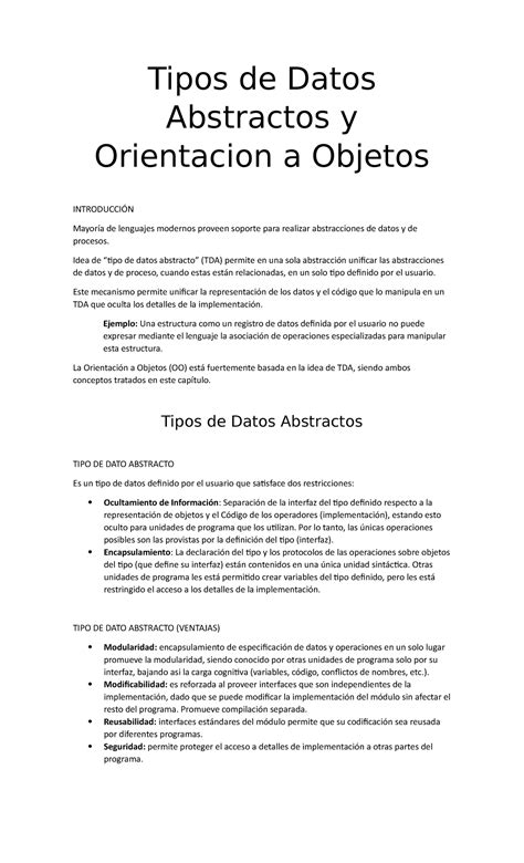 Tipos De Datos Abstractos Y Orientacion A Objetos Tipos De Datos