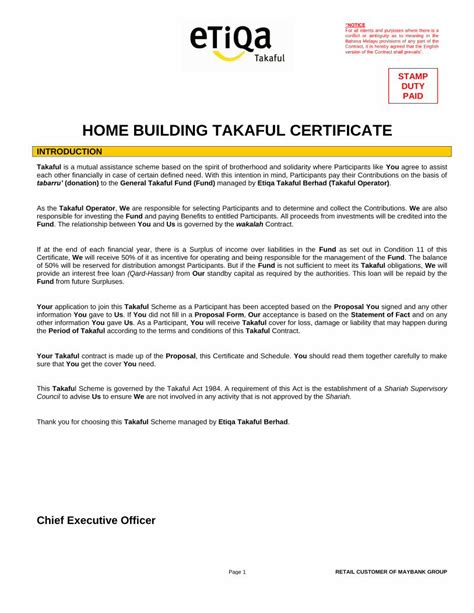 Pdf Home Building Takaful Certificate Building Takaful