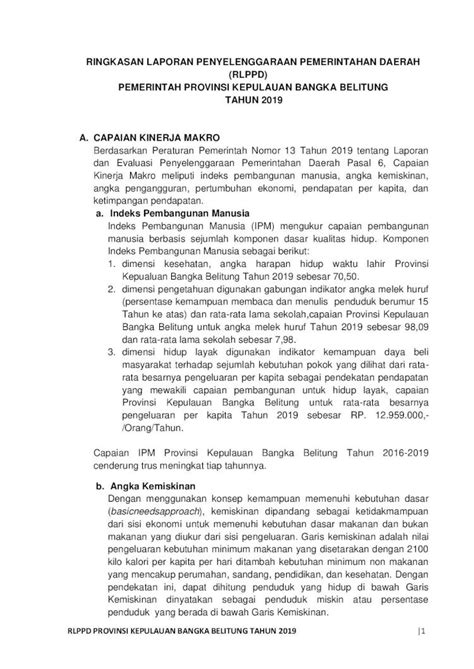 Pdf Ringkasan Laporan Penyelenggaraan Pemerintahan Daerah Rlppd