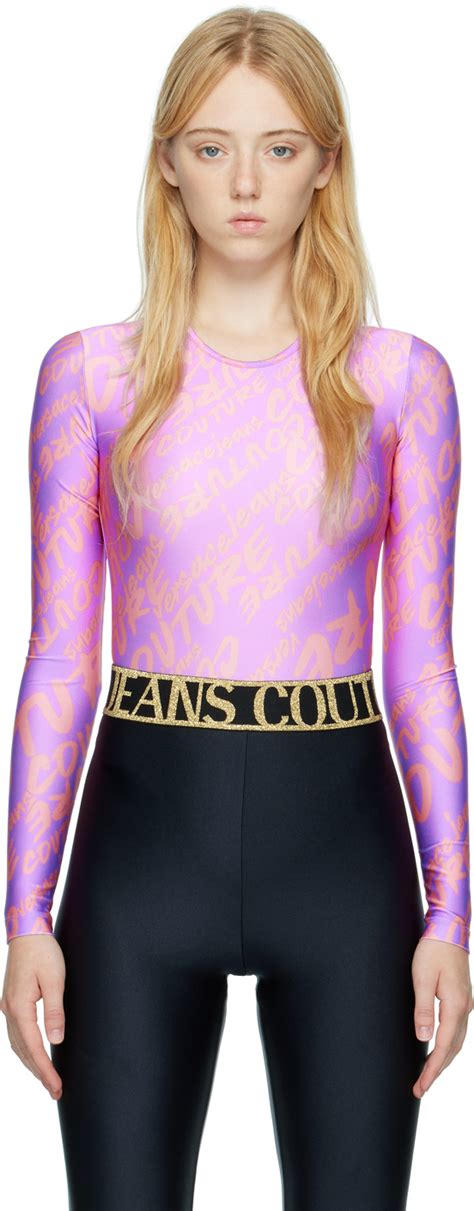 Purple Printed Bodysuit By Versace Jeans Couture On Sale