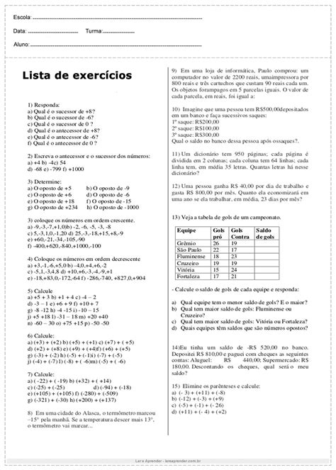 Atividades De Matemática 7 Ano Para Imprimir Gabarito EDUKITA