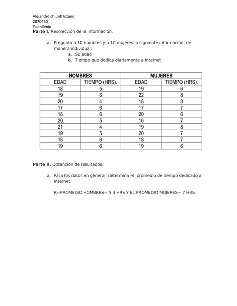 Evidencia 1 estadística Alejandro chiunti lozano 2870450 Tecmilenio