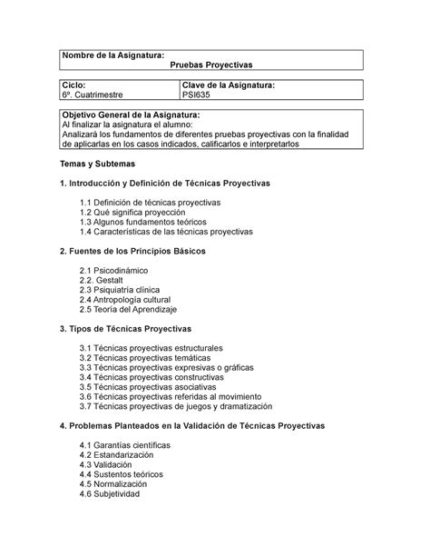 635 Pruebas Proyectivas psicoanálisis y práctica Nombre de la