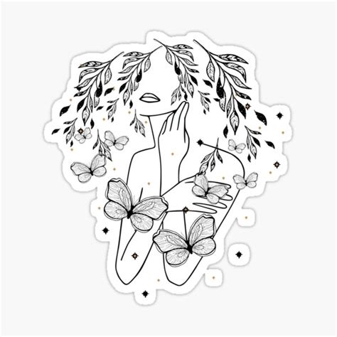 Butterfly Nude Women Body Nymph Line Art Sticker By Hermindspeaks